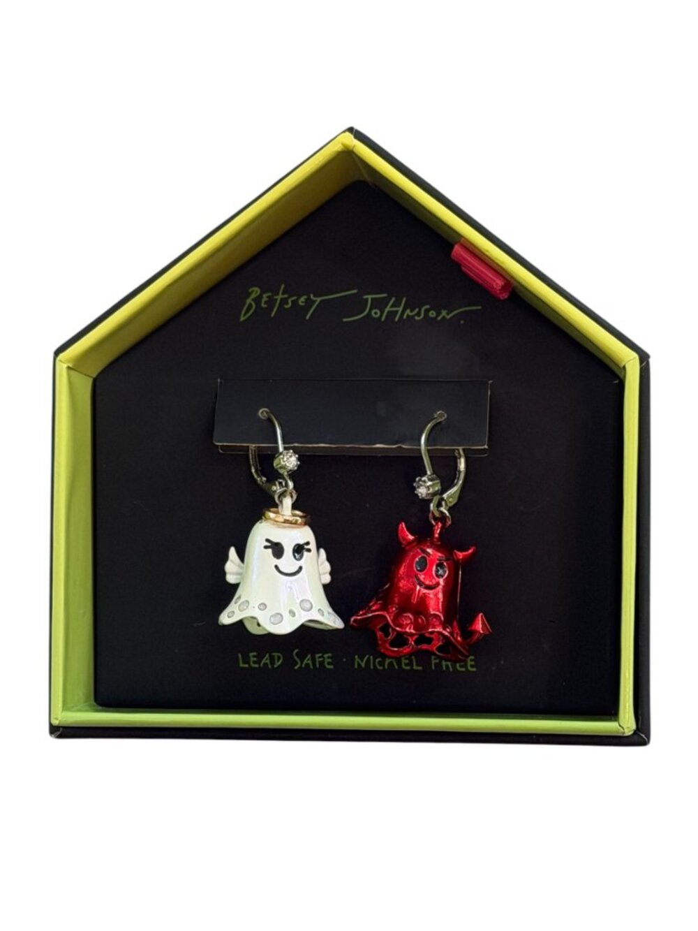 BETSEY JOHNSON Angel Devil Mismatch Dangle Drop Halloween Earrings CZ NIB - Picture 3 of 6